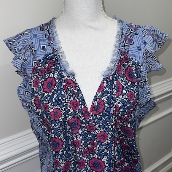 Motherhood Maternity Floral Cap Sleeves Fringe Neck Multi Print Top sz XL - Picture 2 of 6